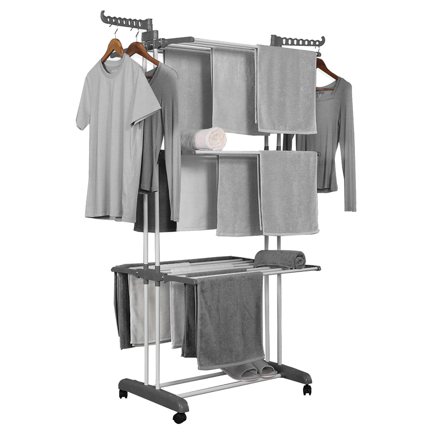 Drying rack with wheels and foldable shelves