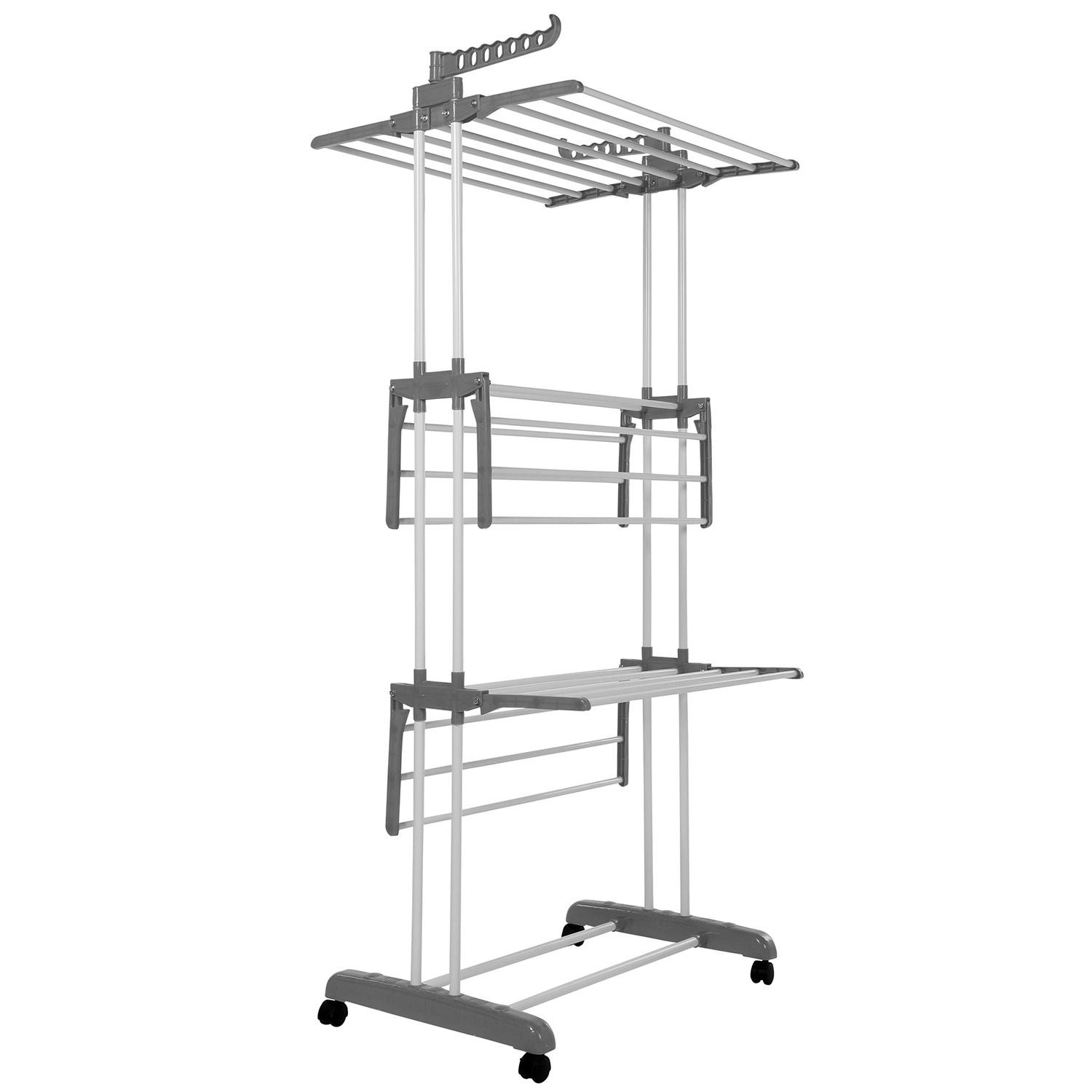 Drying rack with wheels and foldable shelves