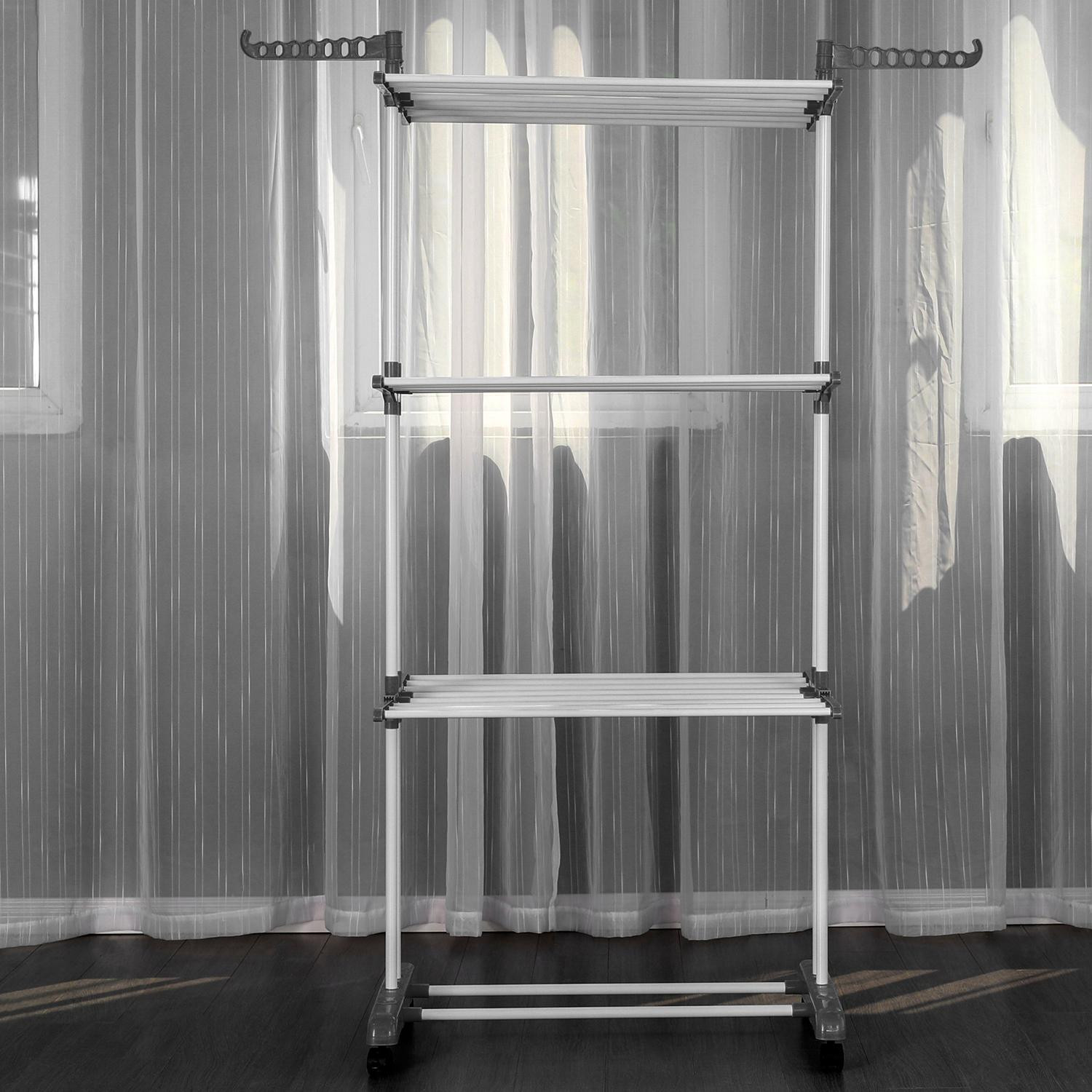 Drying rack with wheels and foldable shelves