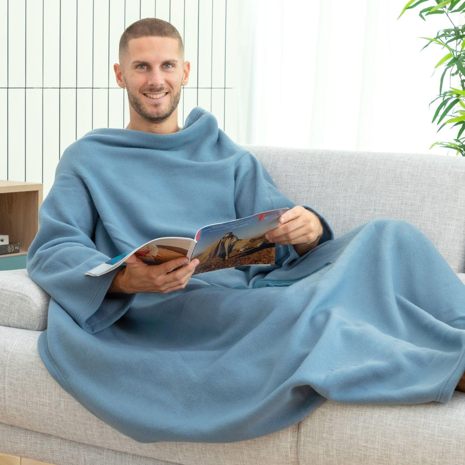 Manta com Mangas e Bolso - Azul
