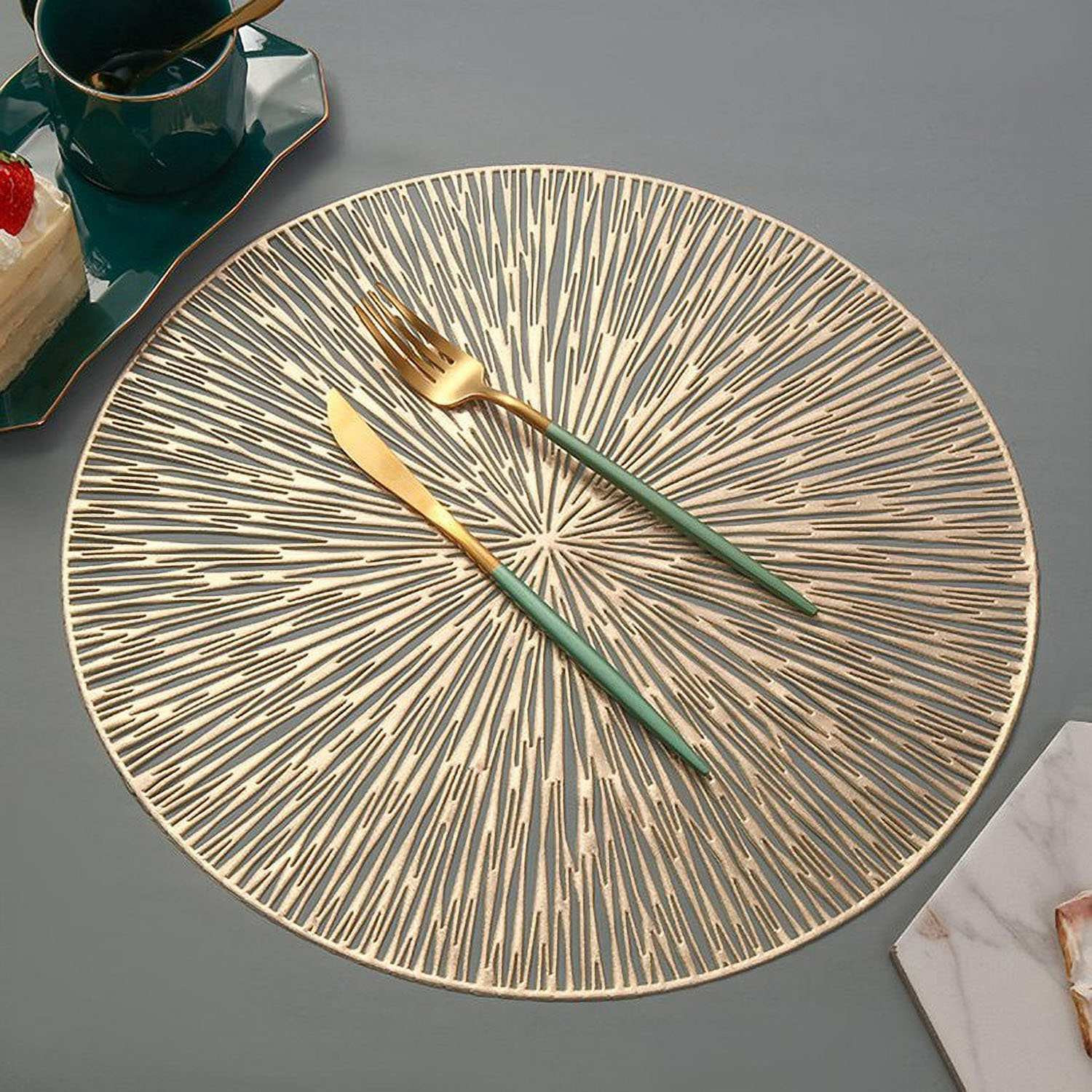 Round Placemat with Decorative Hole Pattern - Gold