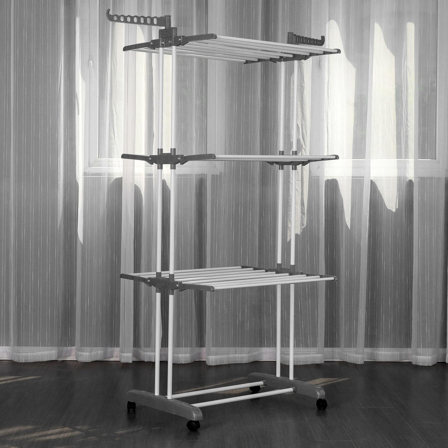 Drying rack with wheels and foldable shelves