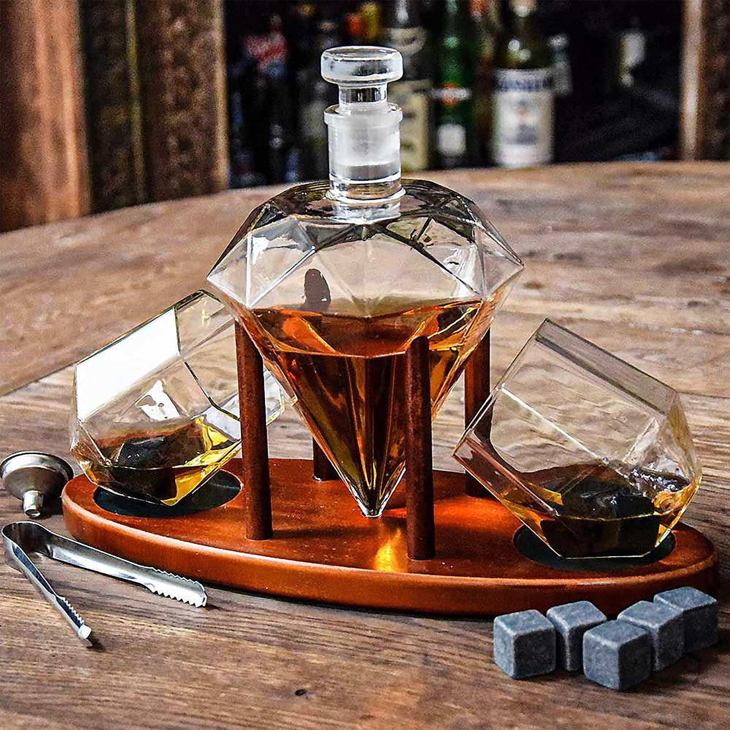 Decanter con Due Bicchieri e Vassoio - Diamante