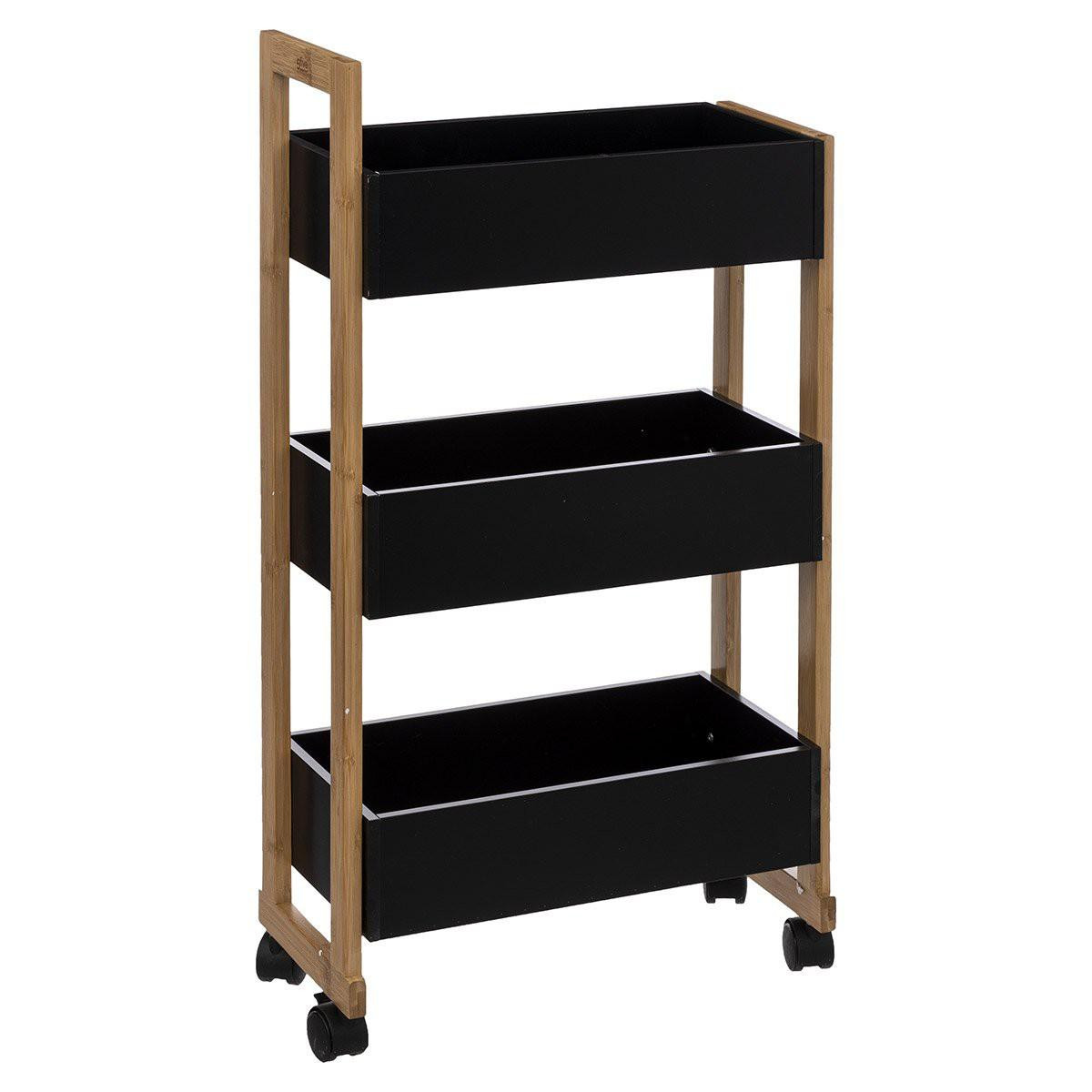 Trolley, Three Storage Boxes - Wood / Black
