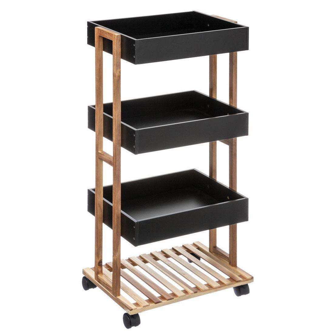 Trolley with Storage Boxes - Wood / Black