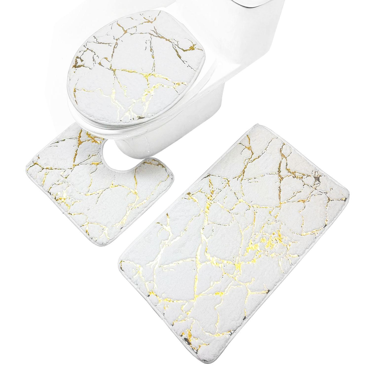 Set Badezimmerteppiche, 3-teilig - Weiß / Gold