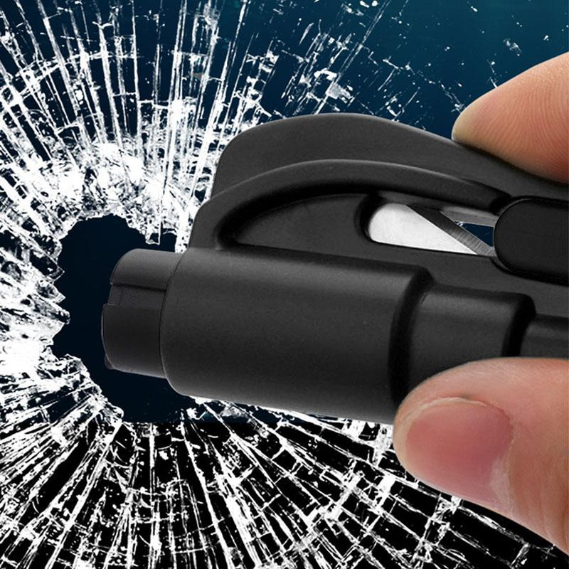 Mini Emergency Hammer with Knife - Black