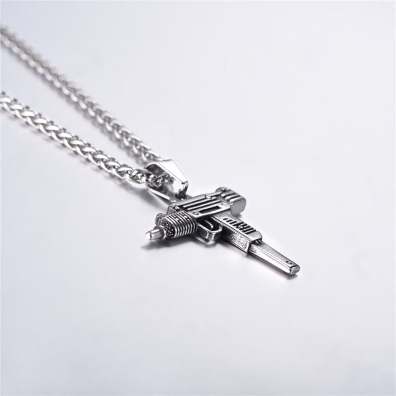 Necklace, automatic gun - Silver