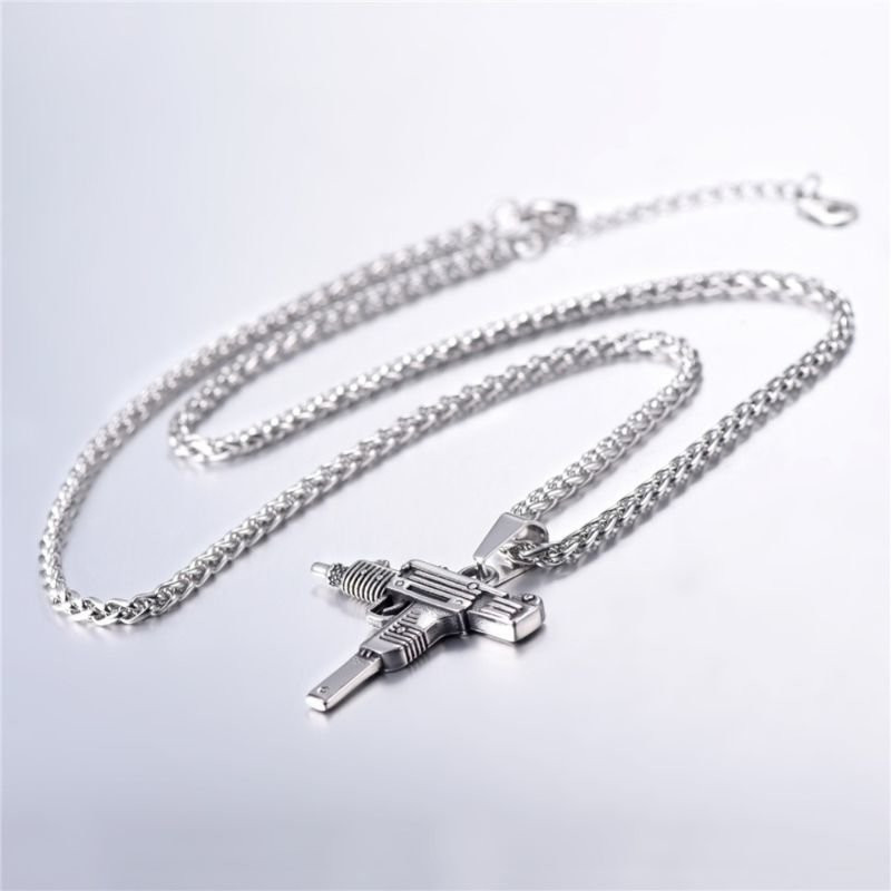 Necklace, automatic gun - Silver