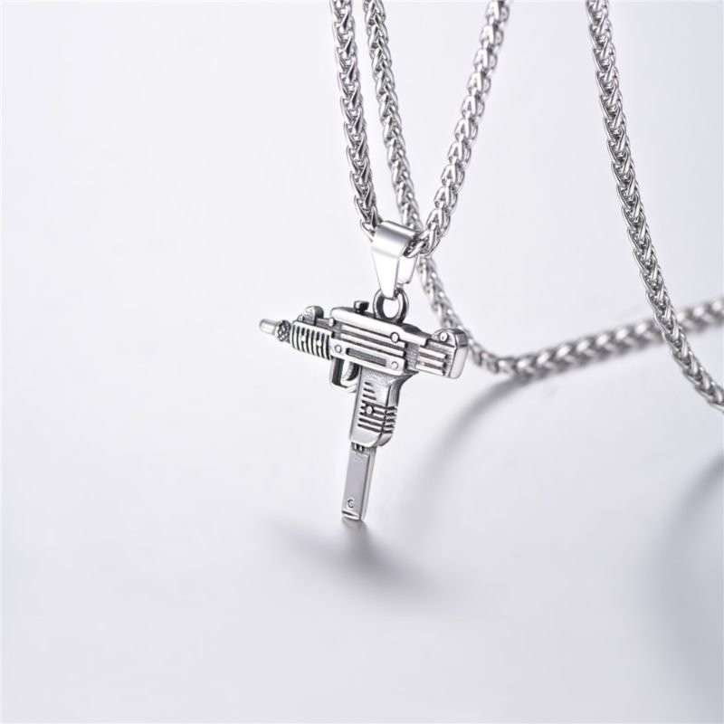 Necklace, automatic gun - Silver