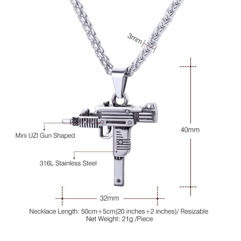 Necklace, automatic gun - Silver