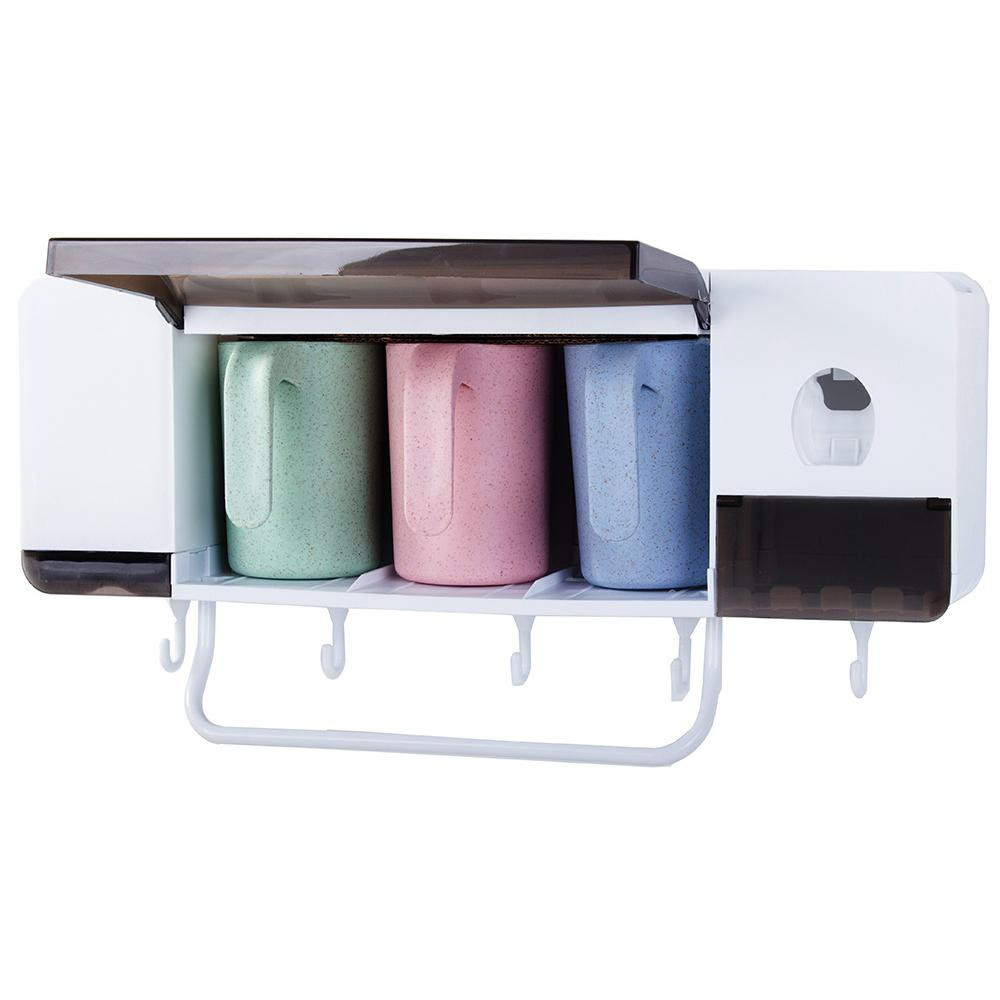Bathroom storage with three plastic cups