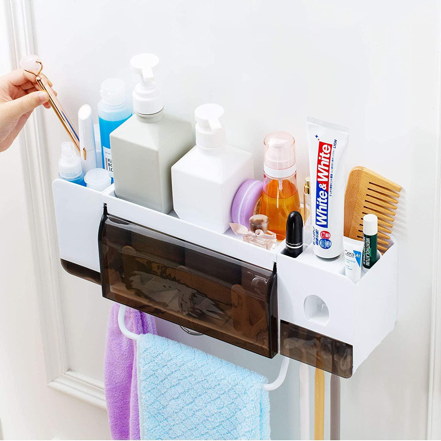 Bathroom storage with three plastic cups