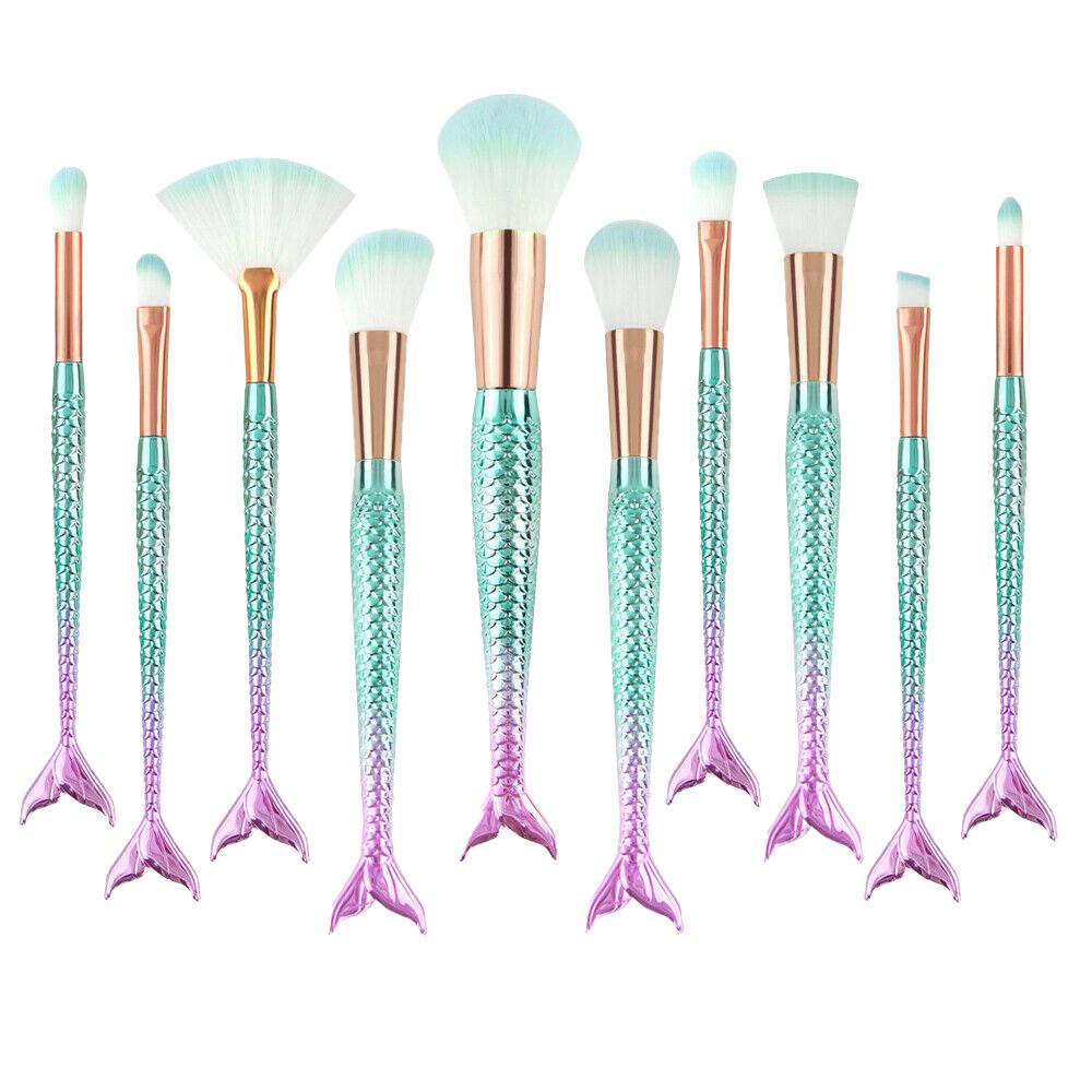 Multicolored mermaid makeup brushes