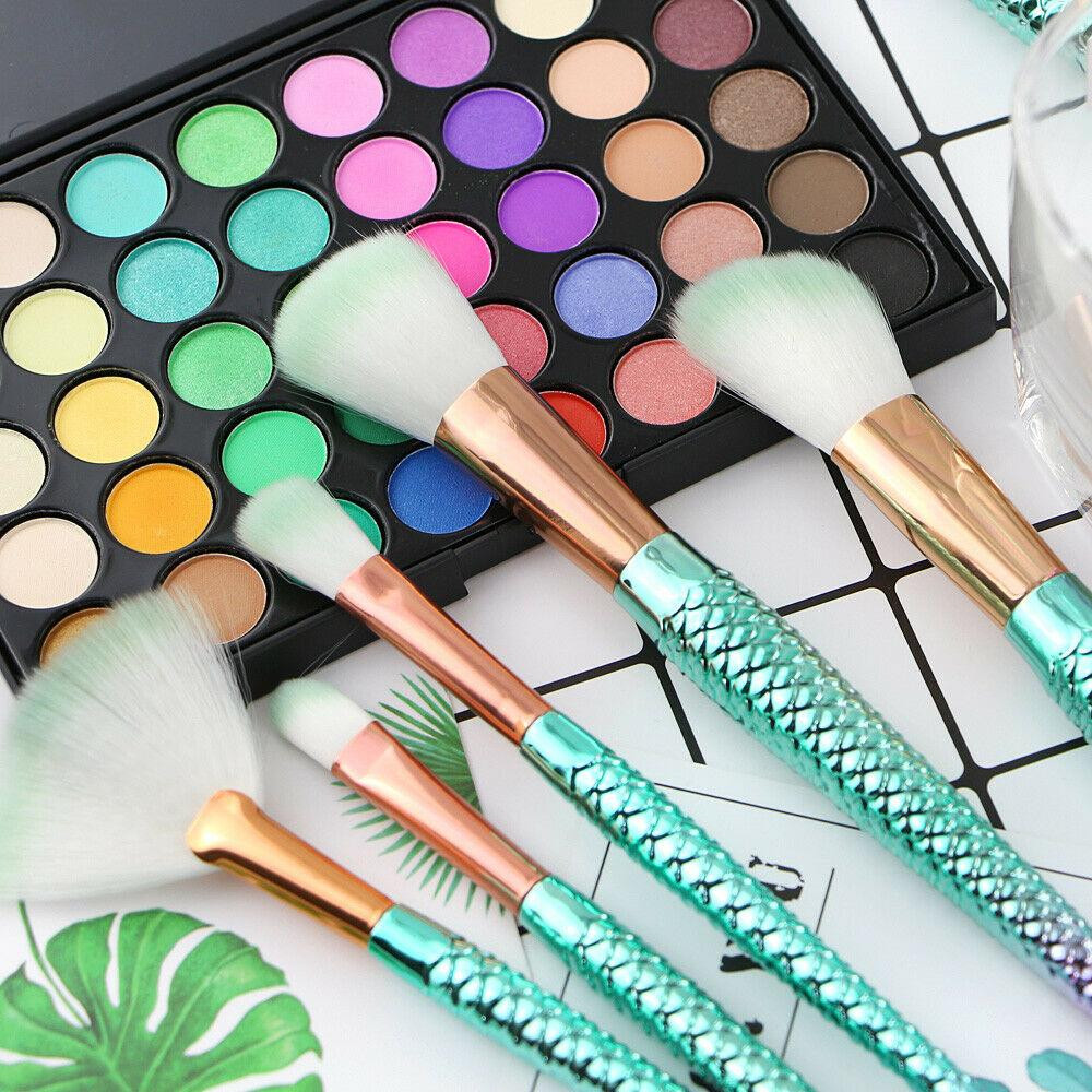 Multicolored mermaid makeup brushes