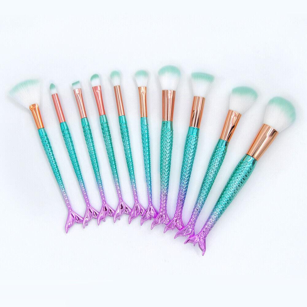 Multicolored mermaid makeup brushes