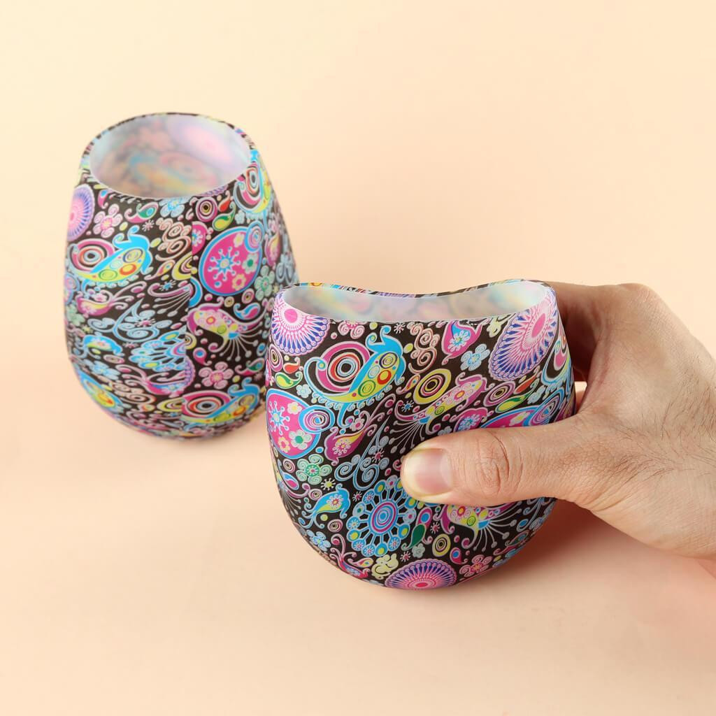 Silicone Drinking Glass with Pattern - Floral