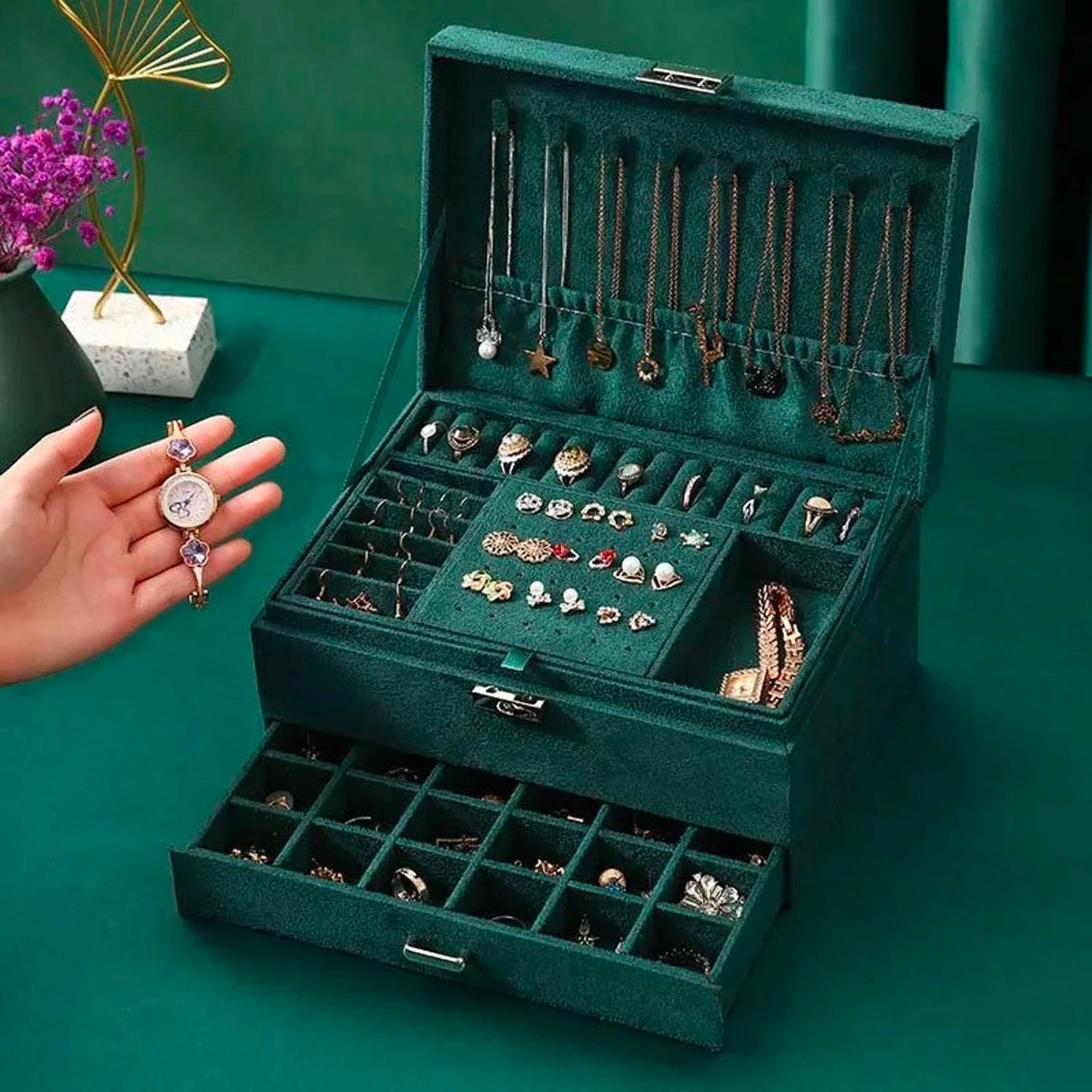 Boîte à bijoux en Simili daim - Vert