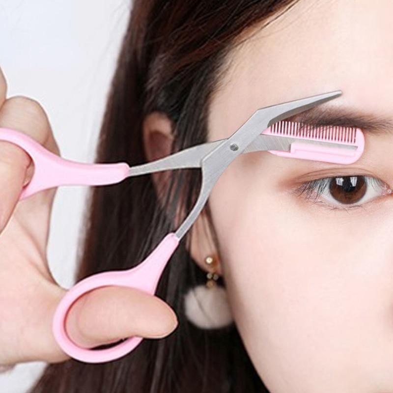 Eyebrow scissors with comb - pink