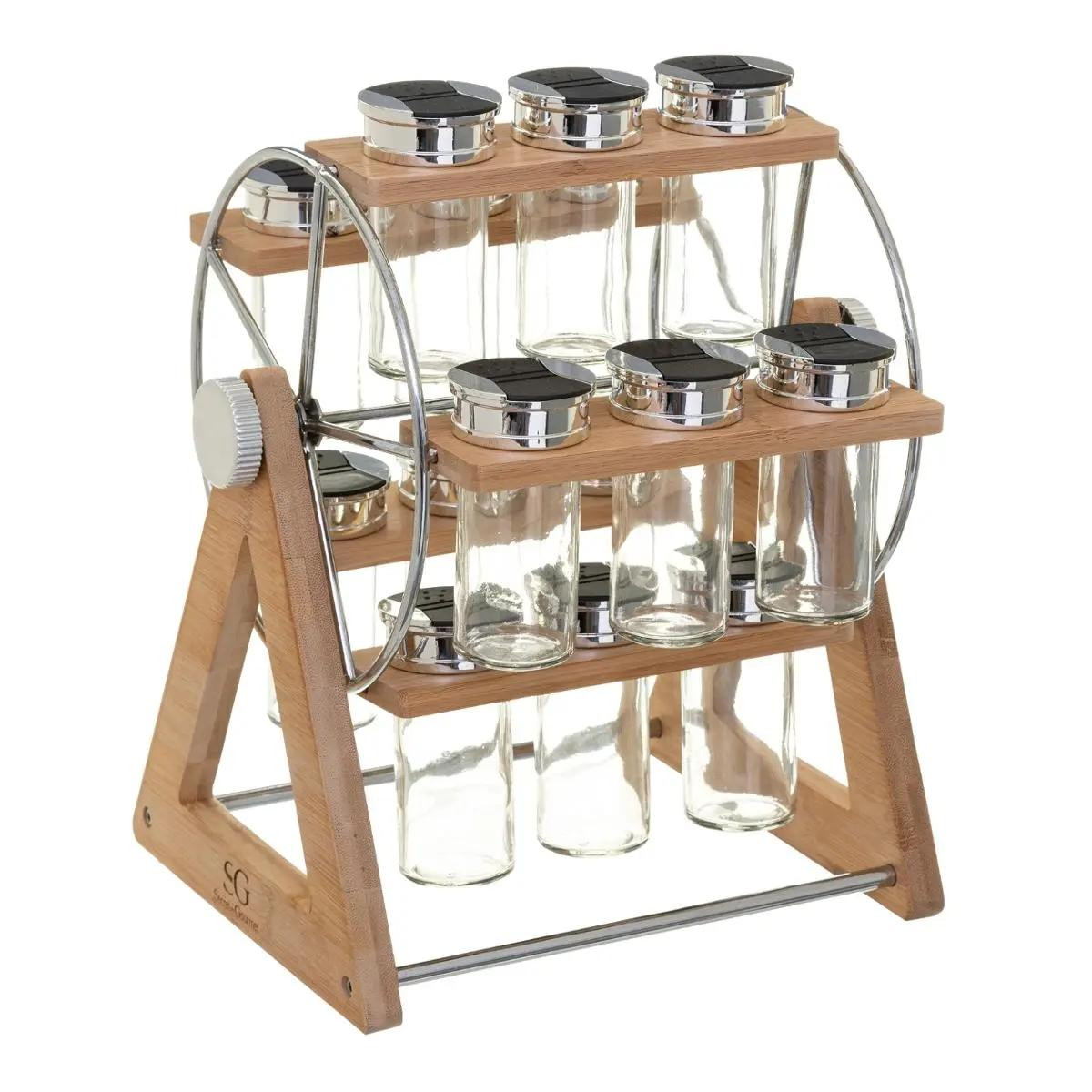 Spice holders - cool design - bamboo - 15 cans