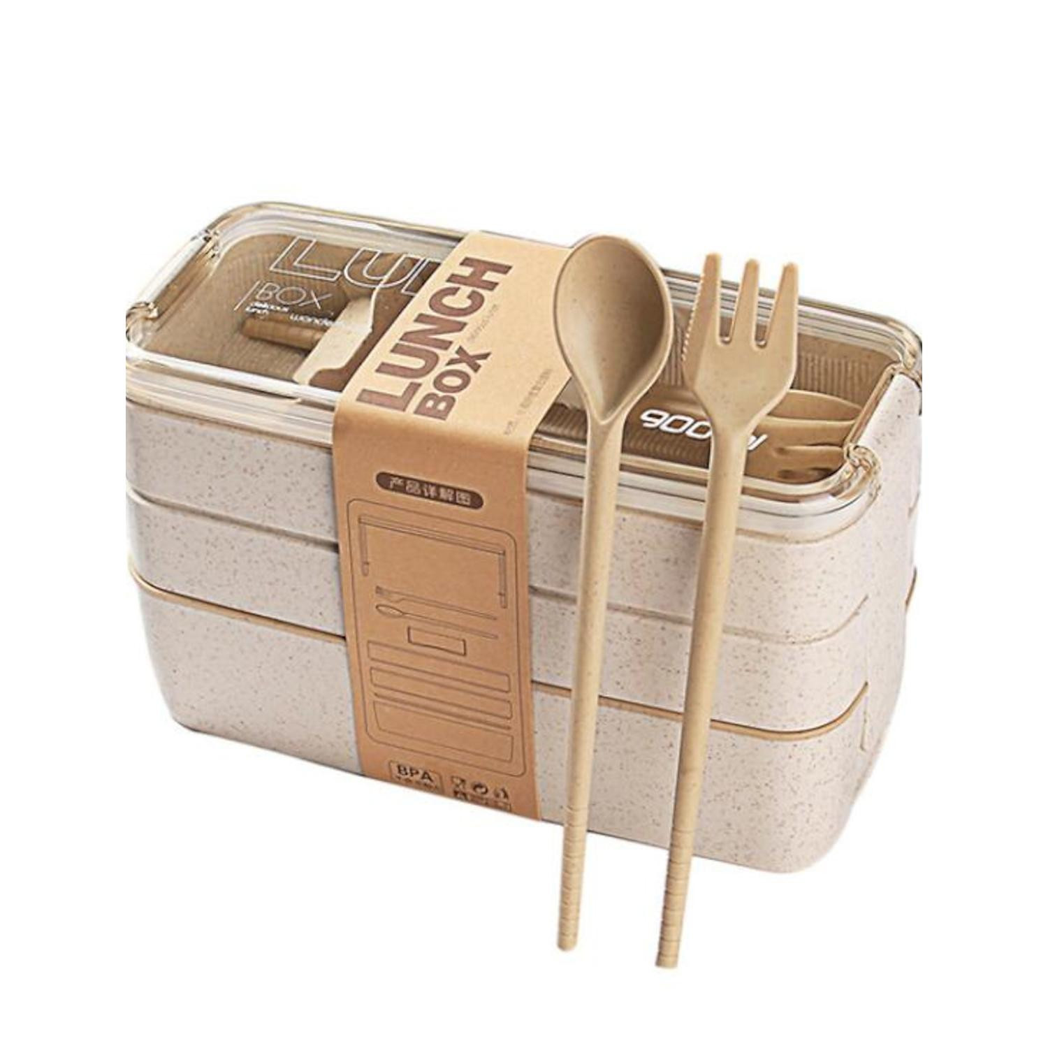 Obedový box - 3 poschodia - béžový - 900 ml
