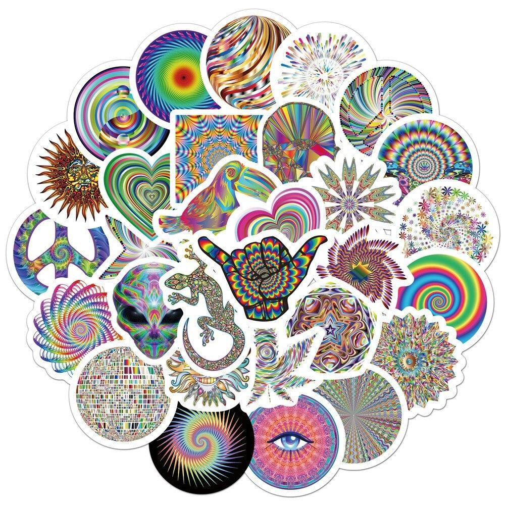 Stickers - psychedelic patterns - 50 pcs