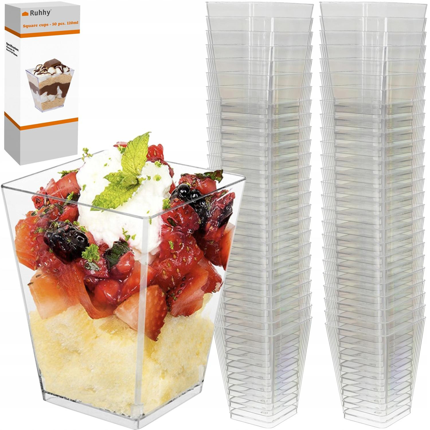 Square plastic cups - 120 ml - 50 pcs