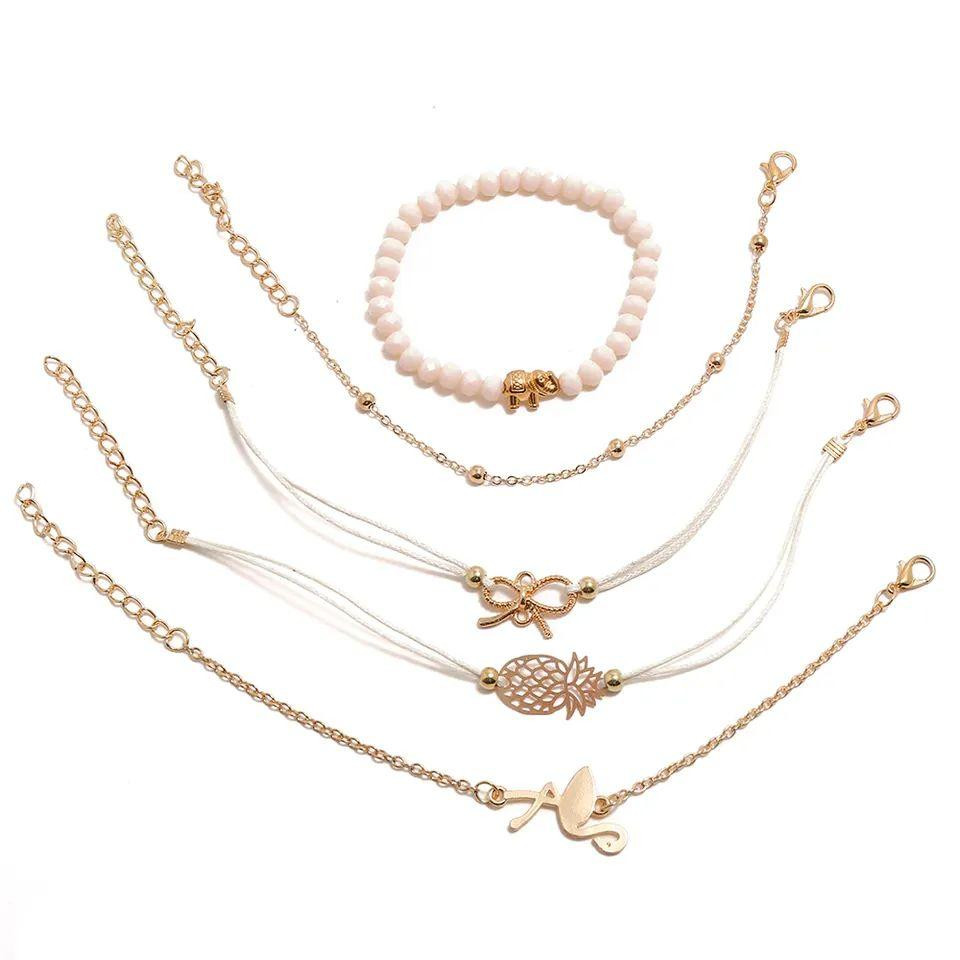 5 pcs thin bracelets - gold colored