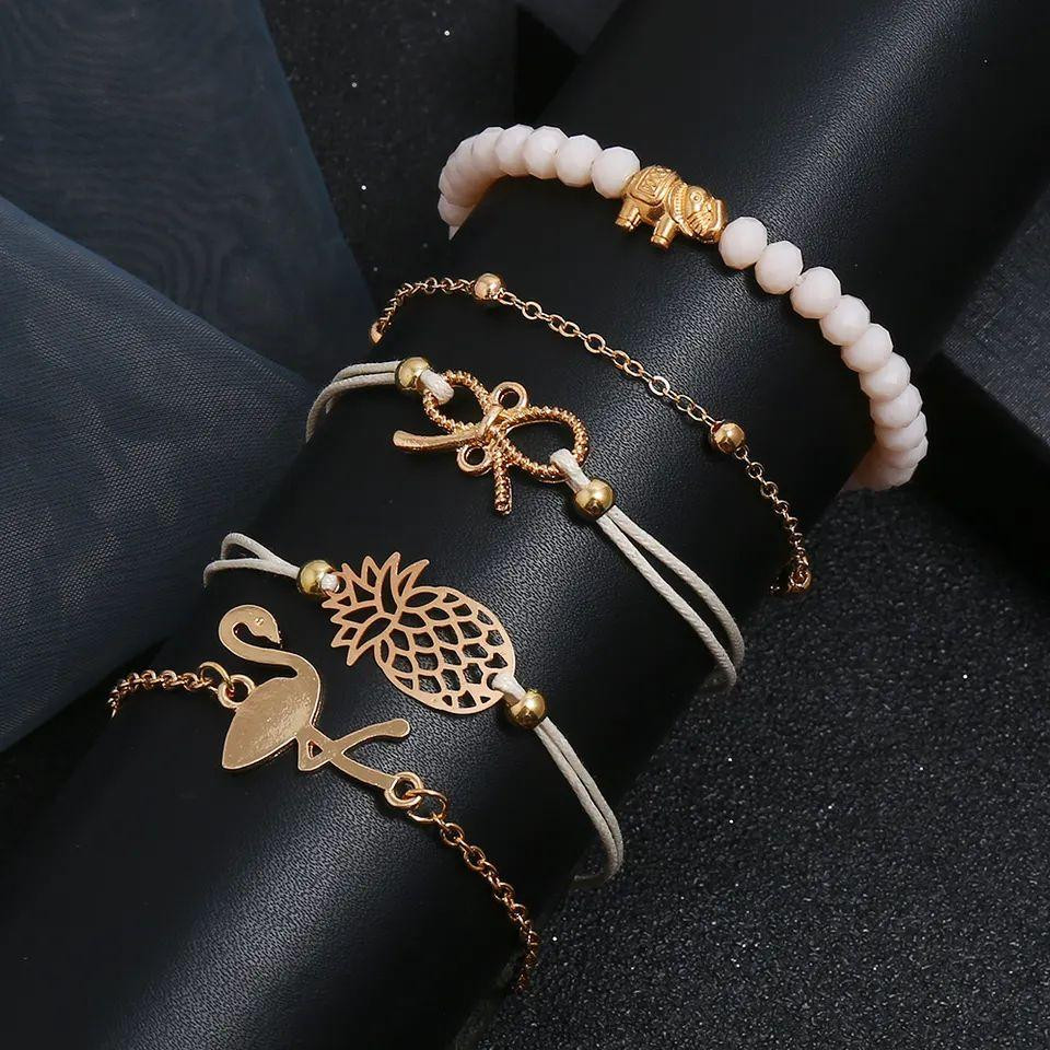 5 pcs thin bracelets - gold colored