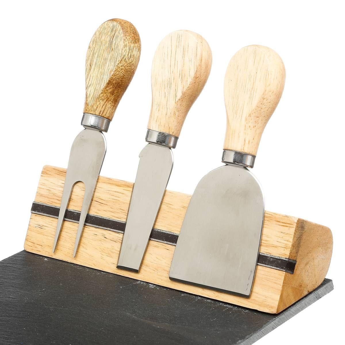 Käsetablett mit 3 Messern - Schiefer