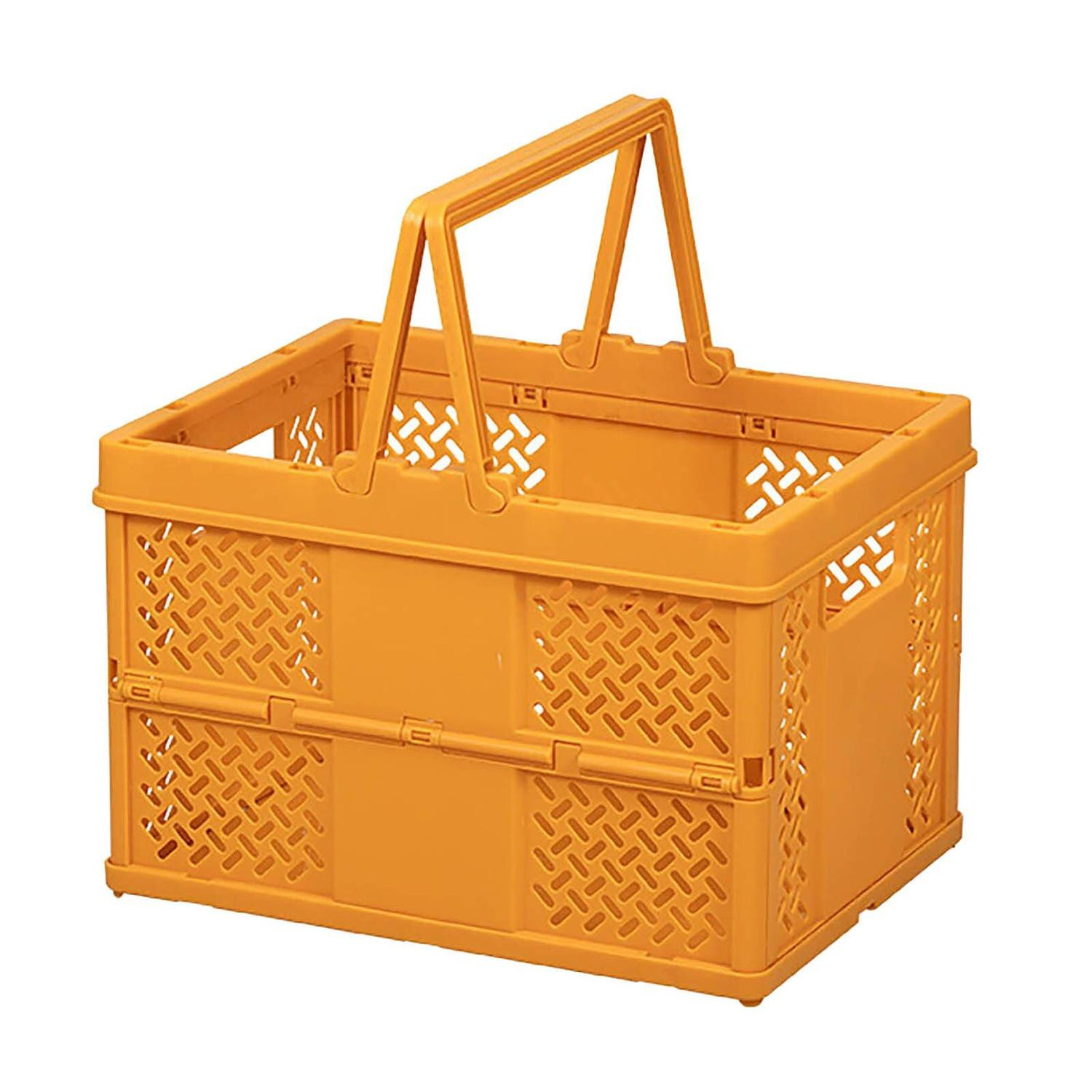 Foldable storage basket in plastic - orange
