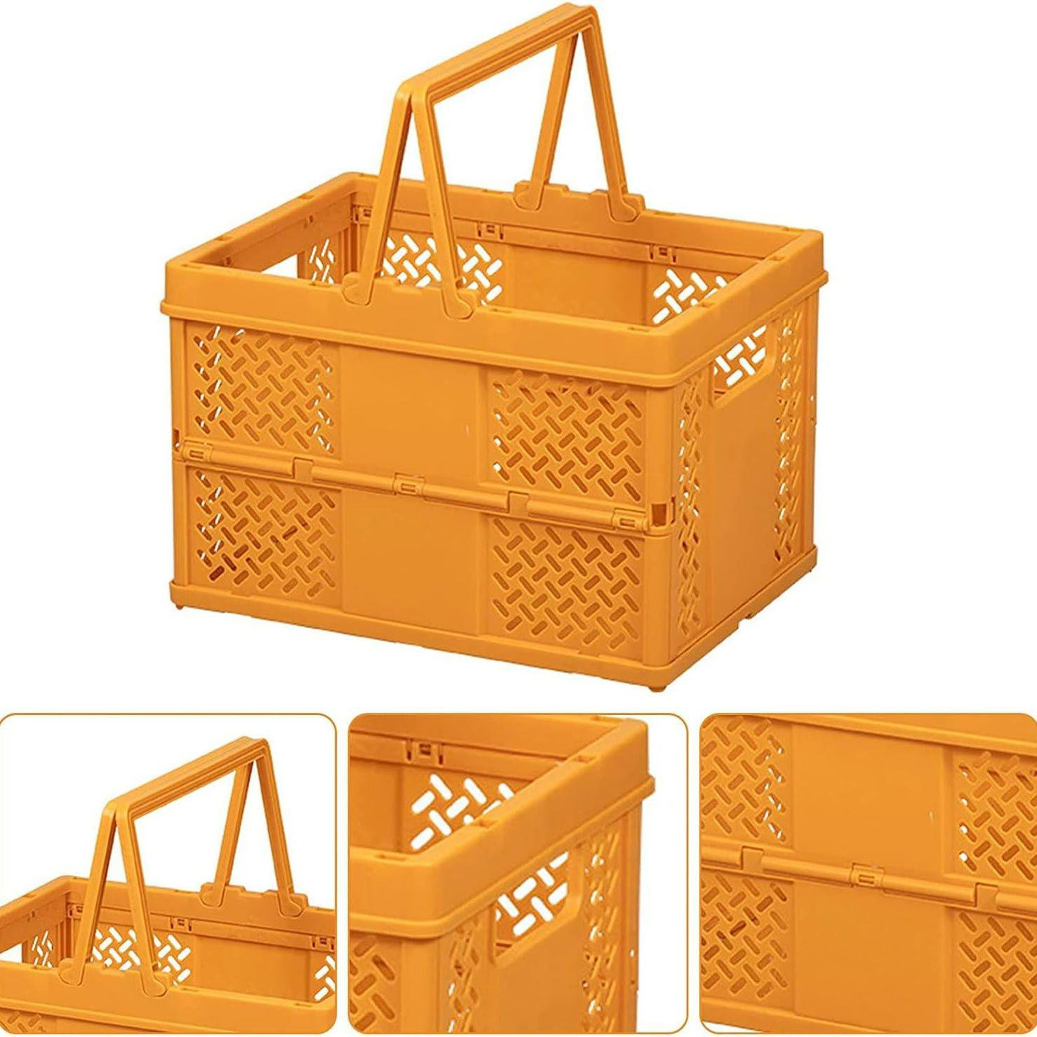 Foldable storage basket in plastic - orange