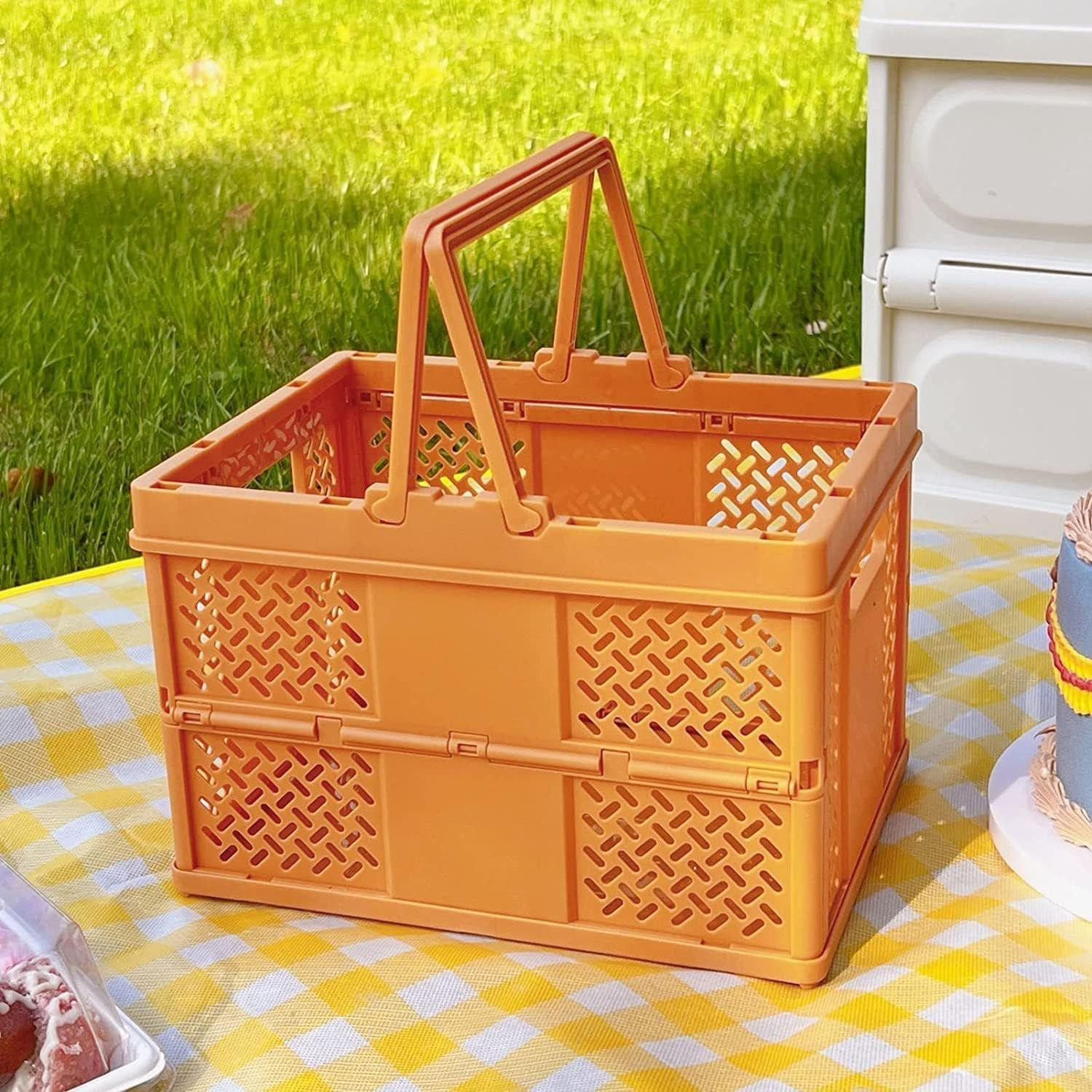 Foldable storage basket in plastic - orange