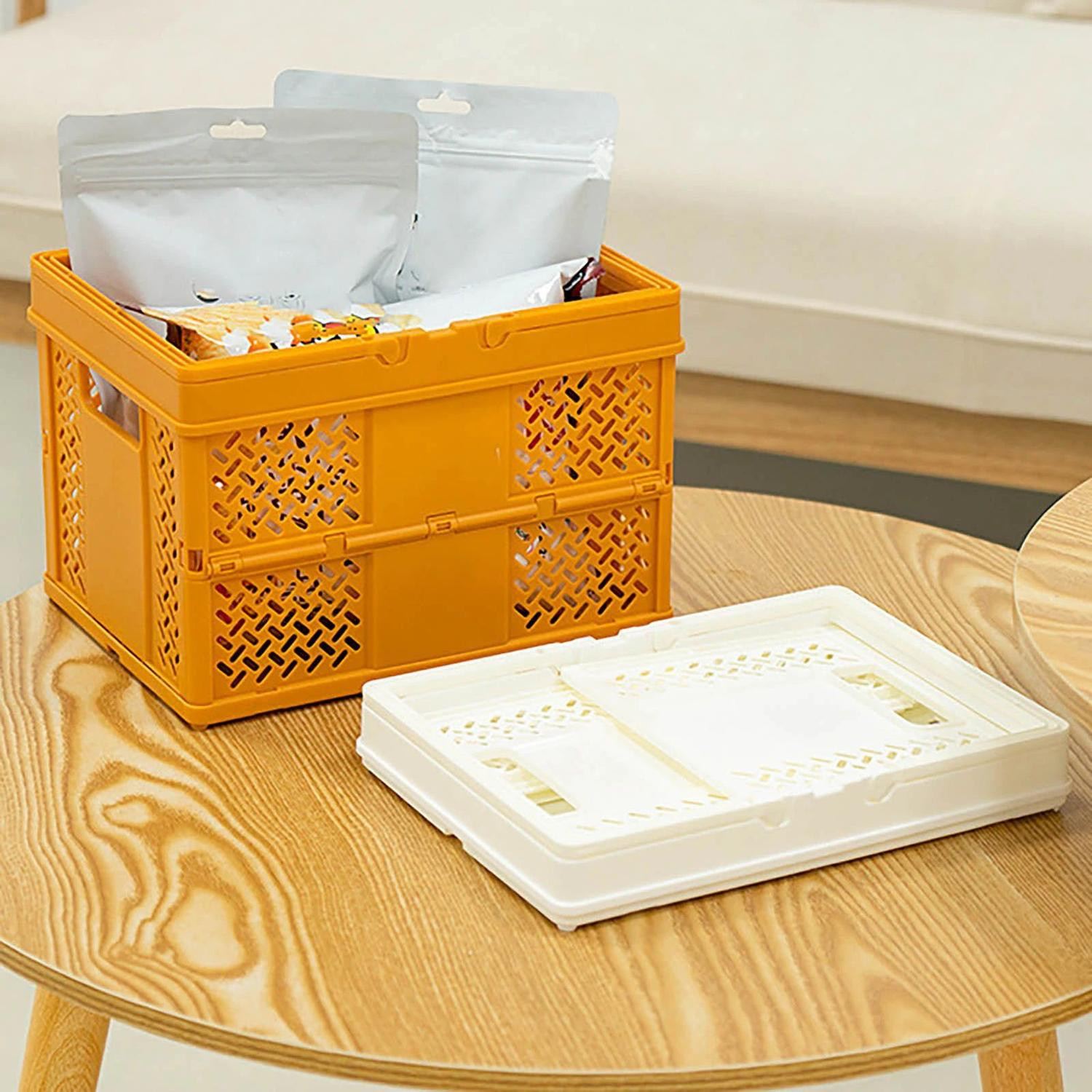 Foldable storage basket in plastic - orange
