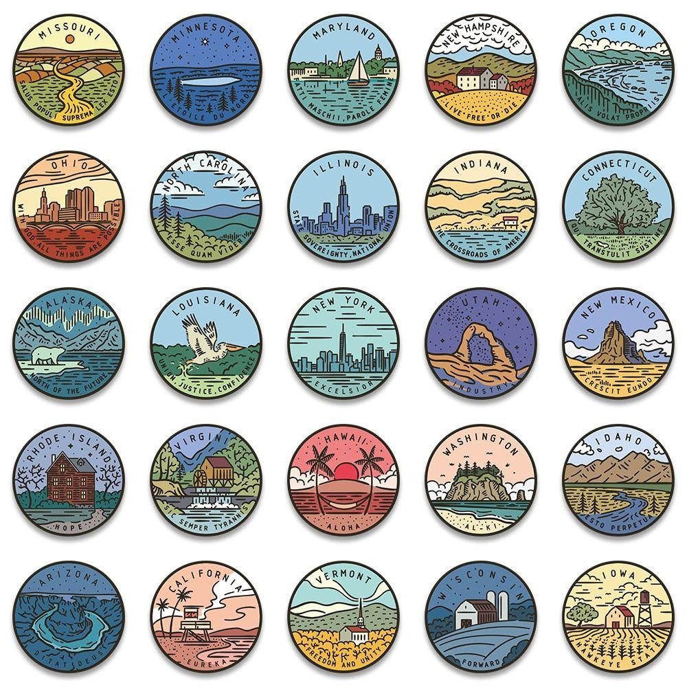 Stickers - US states - 50 pcs