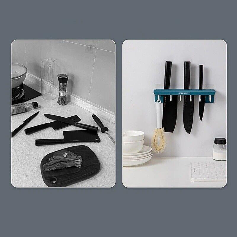 Smart kitchen shelf - hooks and knife holders - blue