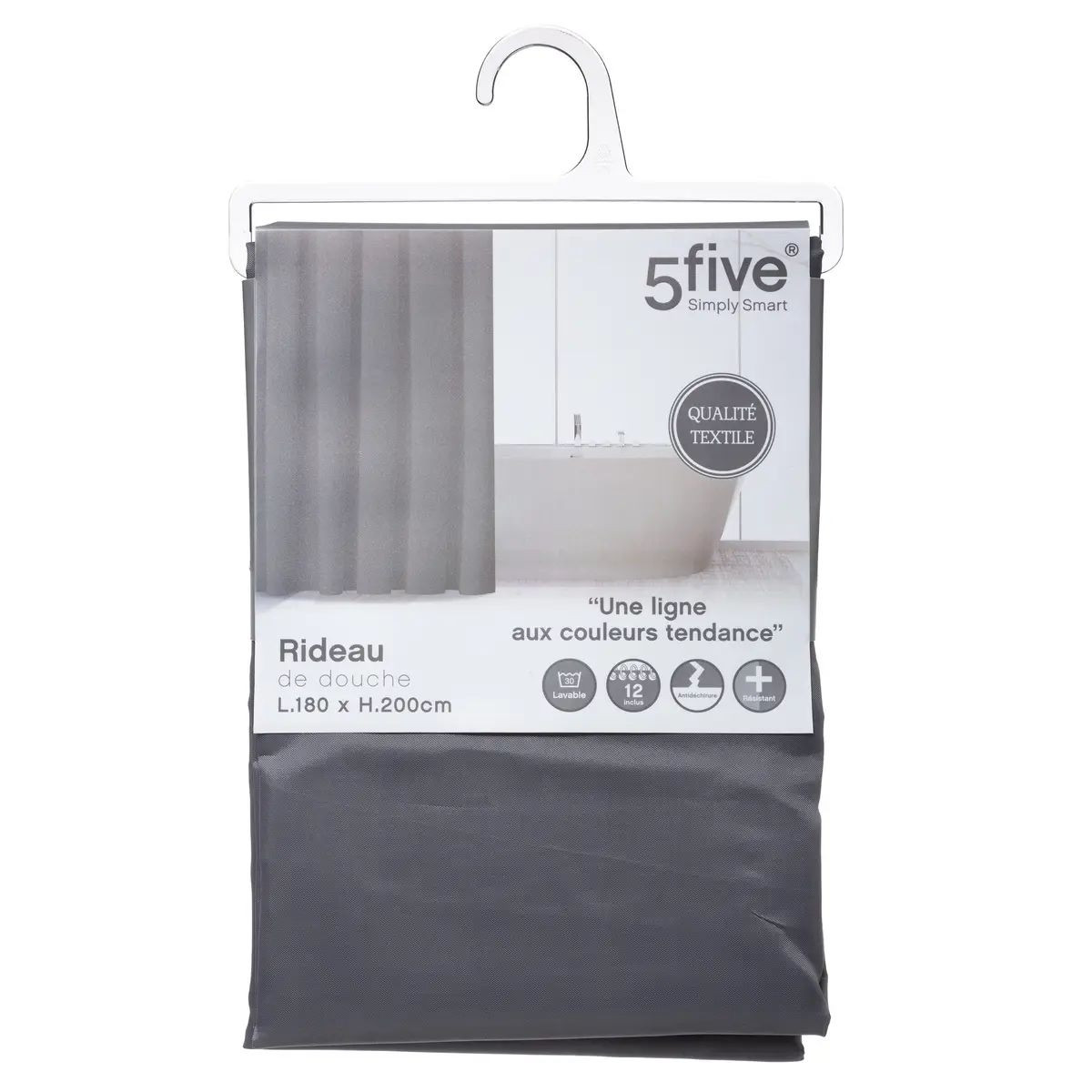 Rideau de douche - polyester - gris