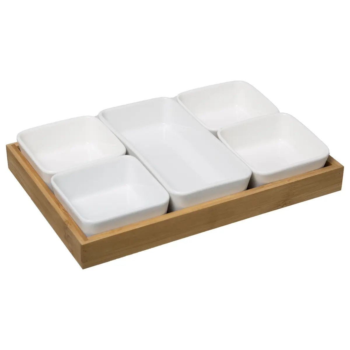 Conjunto de servir - bambu e porcelana - 6 peças -