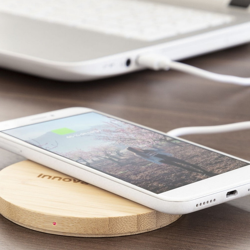 Draadloze Mobiele oplader - bamboe - iOS en Android