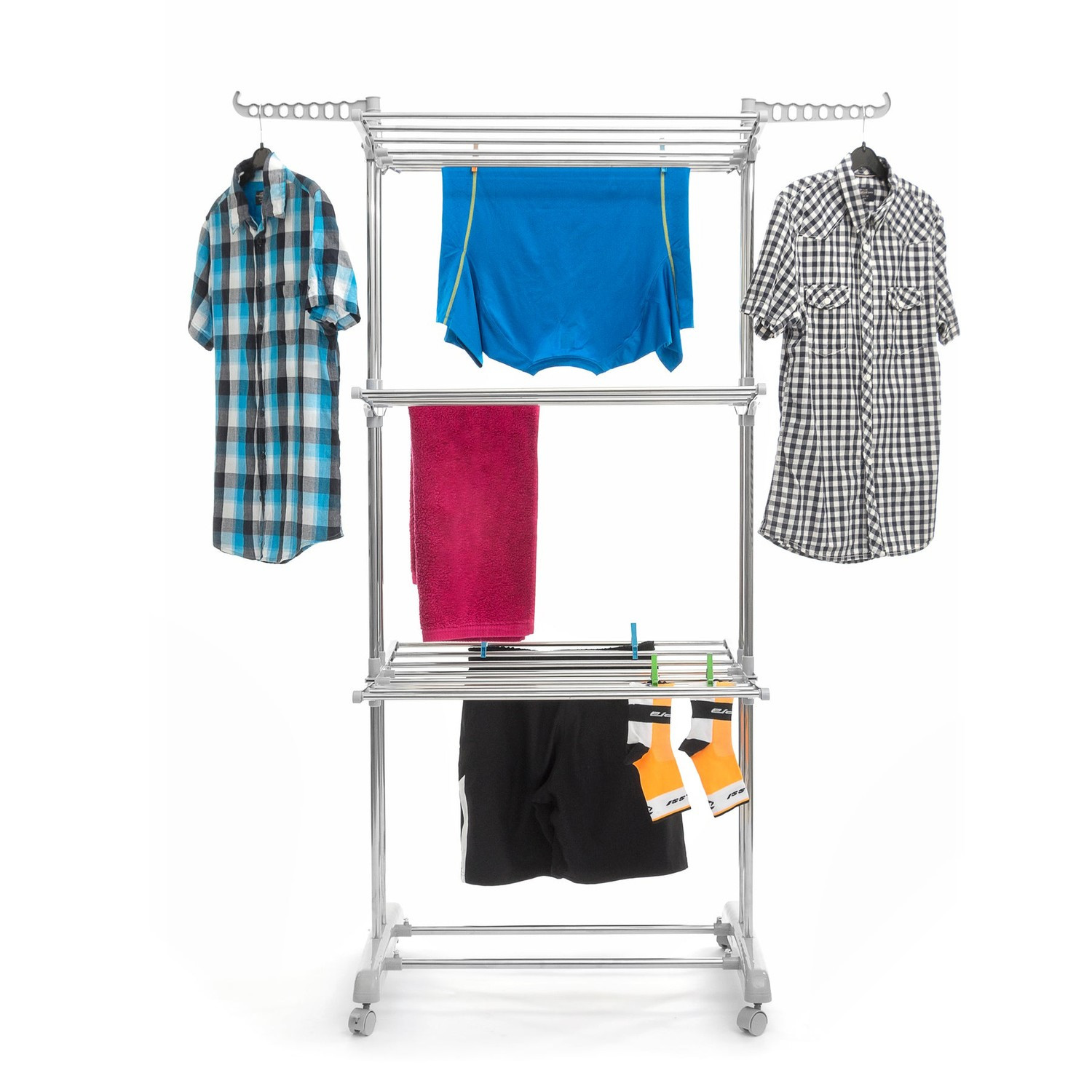 Foldable drying rack on wheels - large capacity