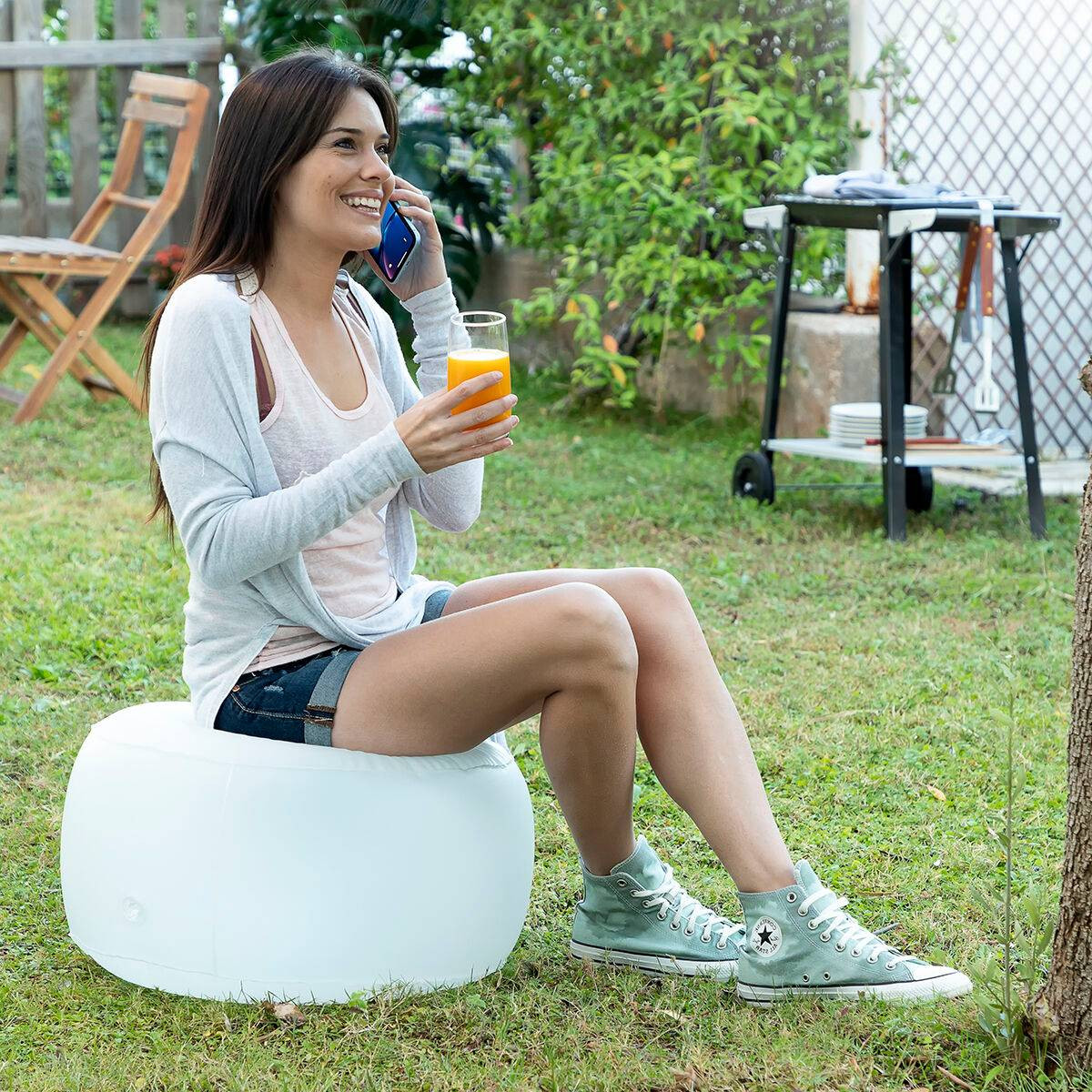 Taburete hinchable con iluminación LED - Transparente