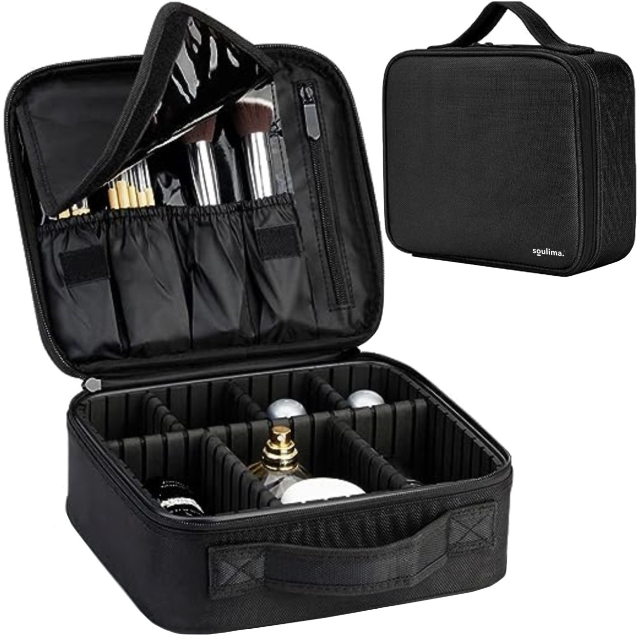 Spacious makeup bag with handle