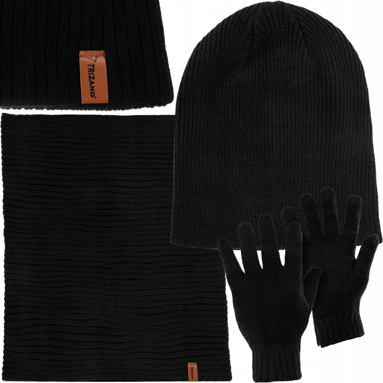Conjunto de chapéu, cachecol e luvas - preto