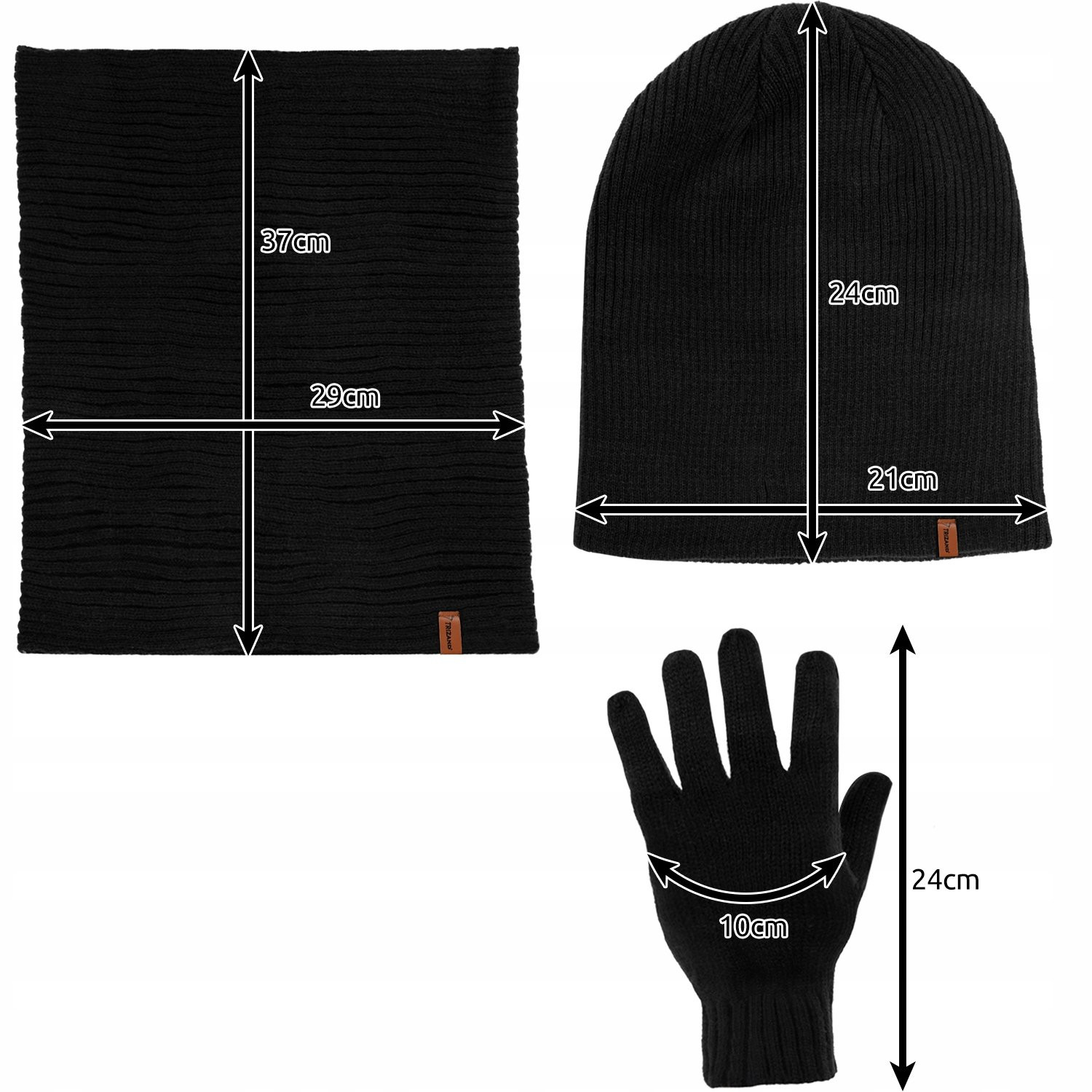 Conjunto de chapéu, cachecol e luvas - preto