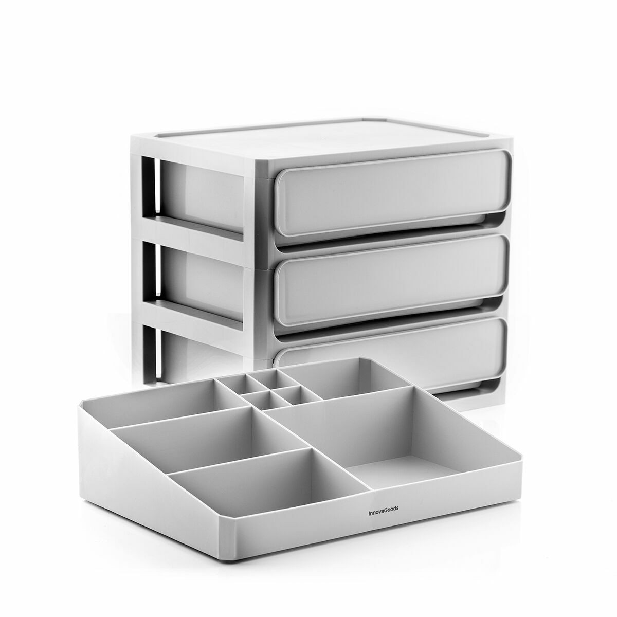 Rangement maquillage - 3 boîtes - 9 compartiments - gris