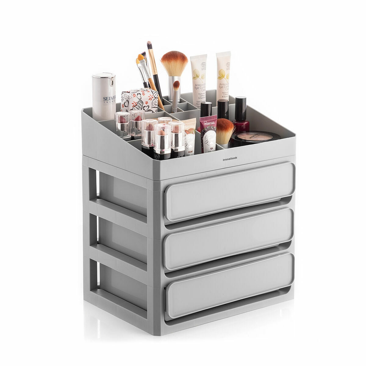 Makeup storage - 3 boxes - 9 compartments - gray
