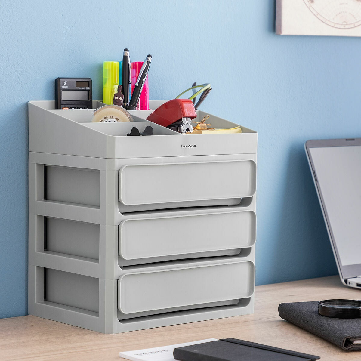 Makeup storage - 3 boxes - 9 compartments - gray