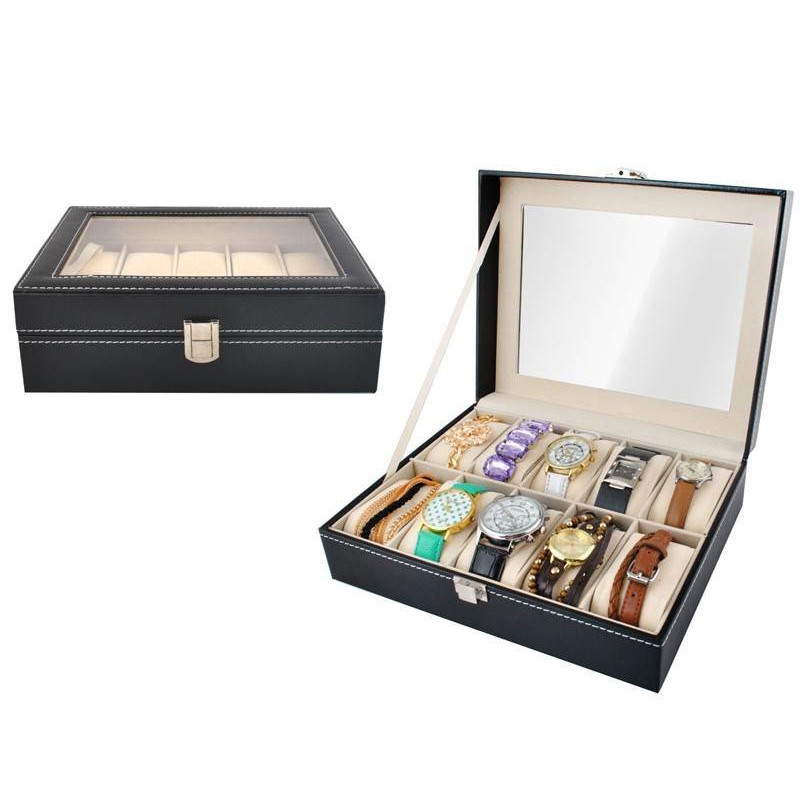 Uhrenbox mit 10 Fächern - Schwarz