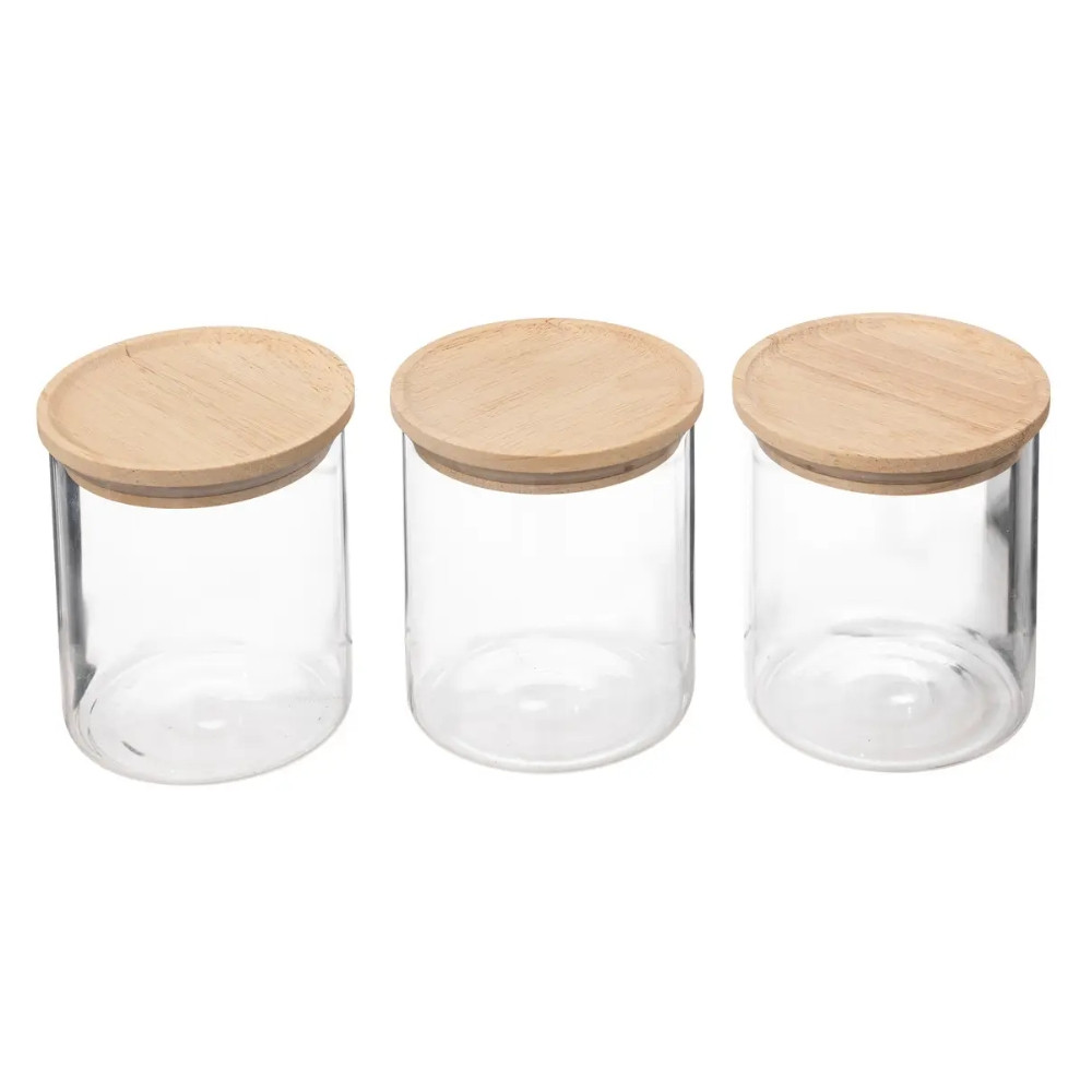 Glasgefäß-Set mit Holzdeckel - 3er-Pack
