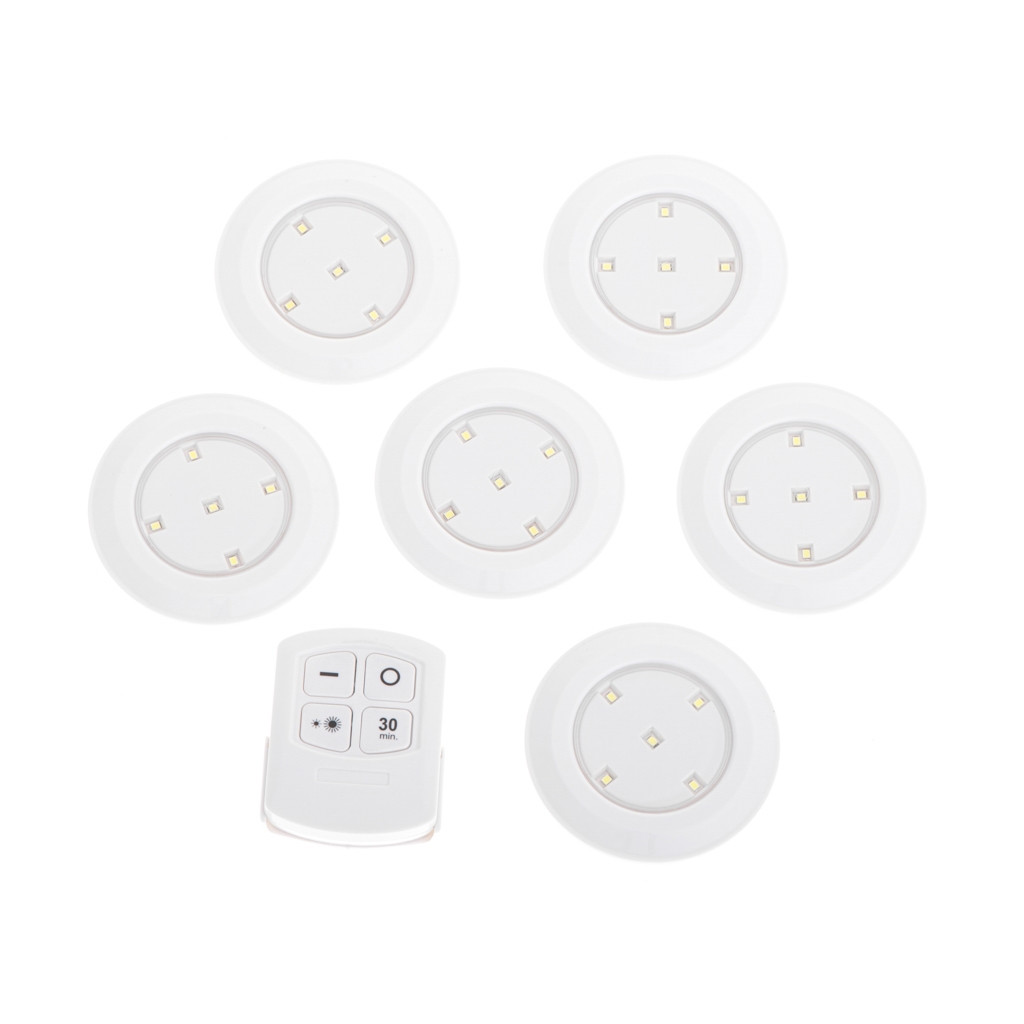 Wireless LED lights with remote control - 6-pack